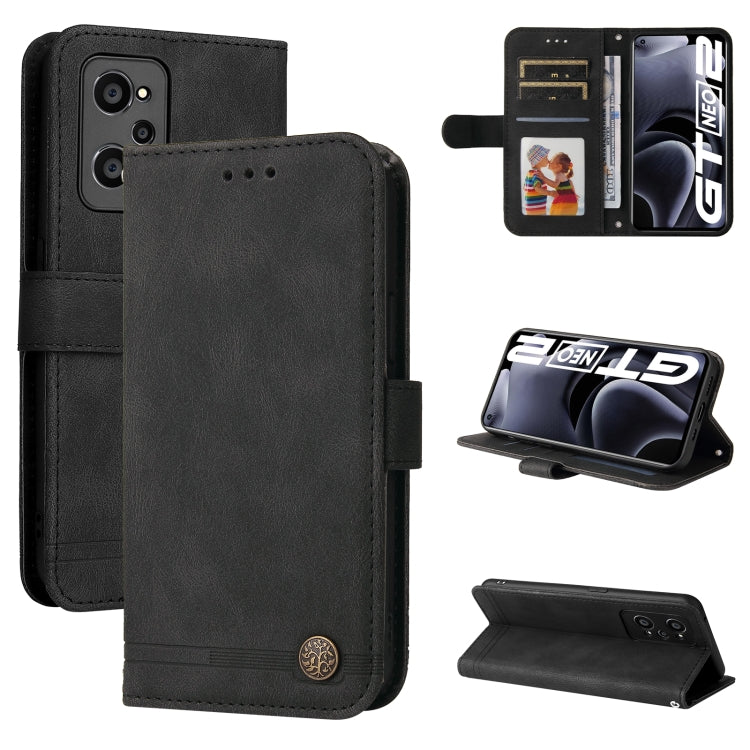 For OPPO Realme GT NEO2 Skin Feel Life Tree Metal Button Horizontal Flip Leather Phone Case