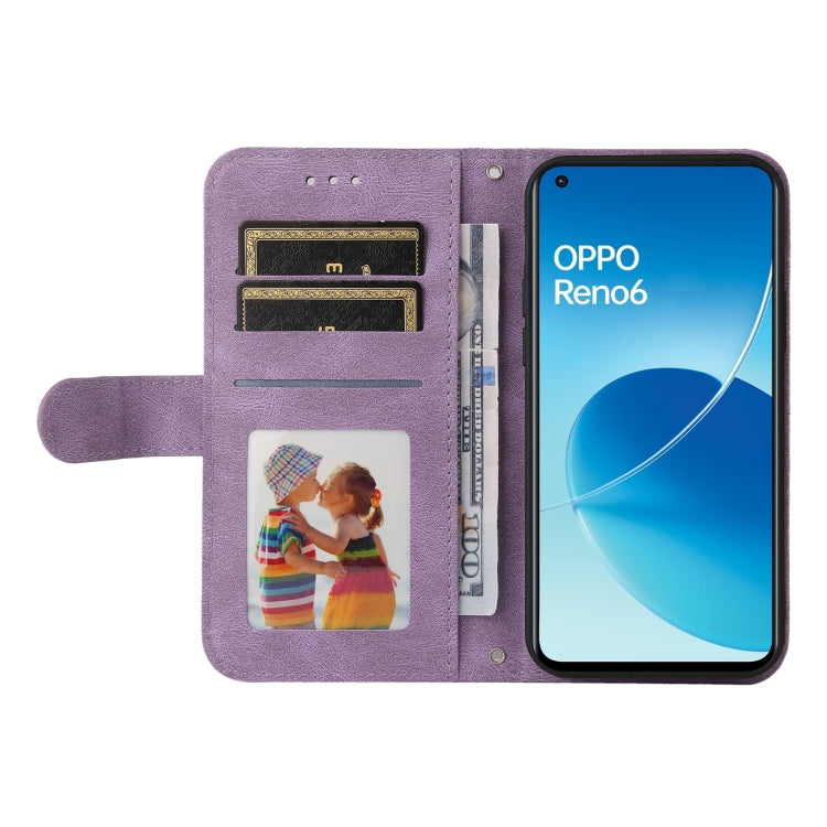 For OPPO Reno6 4G Skin Feel Life Tree Metal Button Horizontal Flip Leather Phone Case