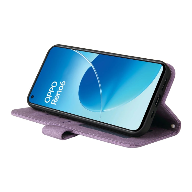 For OPPO Reno6 4G Skin Feel Life Tree Metal Button Horizontal Flip Leather Phone Case