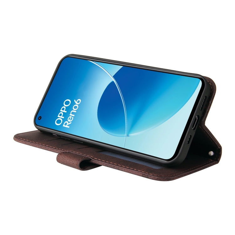 For OPPO Reno6 4G Skin Feel Life Tree Metal Button Horizontal Flip Leather Phone Case