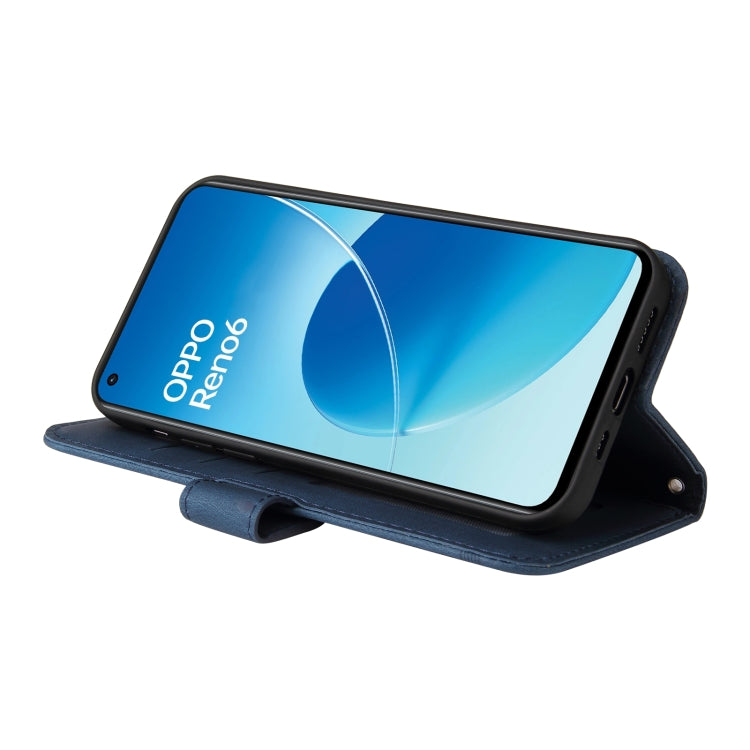 For OPPO Reno6 4G Skin Feel Life Tree Metal Button Horizontal Flip Leather Phone Case