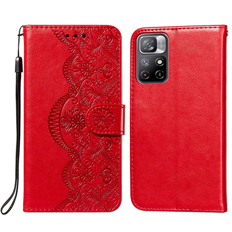 For Xiaomi Redmi Note 11 Flower Vine Embossing Pattern Horizontal Flip Leather Phone Case with Card Slot & Holder & Wallet & Lanyard