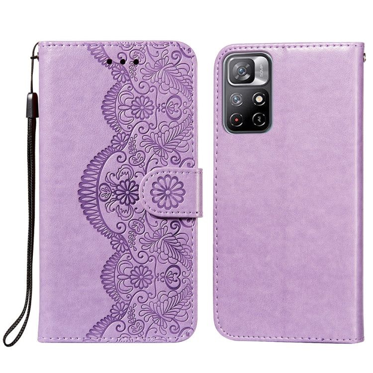 For Xiaomi Redmi Note 11 Flower Vine Embossing Pattern Horizontal Flip Leather Phone Case with Card Slot & Holder & Wallet & Lanyard