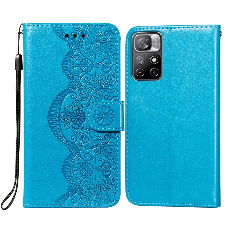For Xiaomi Redmi Note 11 Flower Vine Embossing Pattern Horizontal Flip Leather Phone Case with Card Slot & Holder & Wallet & Lanyard