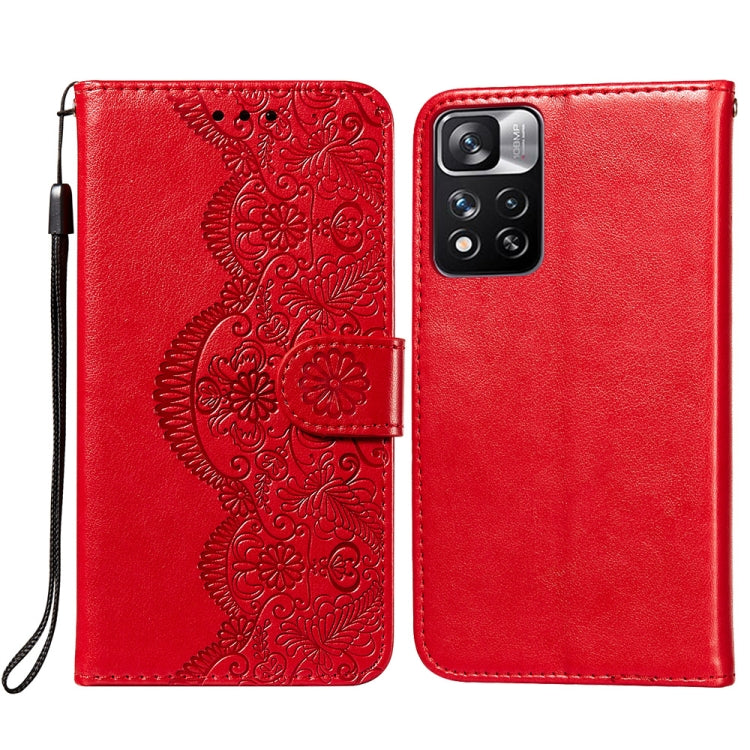 For Xiaomi Redmi Note 11 Pro Flower Vine Embossing Pattern Horizontal Flip Leather Phone Case with Card Slot & Holder & Wallet & Lanyard