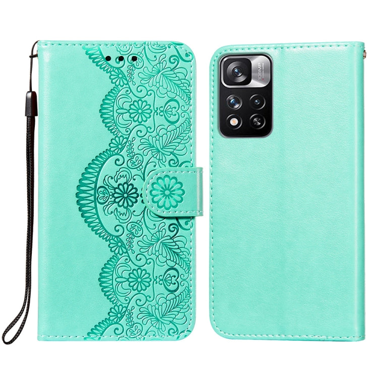 For Xiaomi Redmi Note 11 Pro Flower Vine Embossing Pattern Horizontal Flip Leather Phone Case with Card Slot & Holder & Wallet & Lanyard