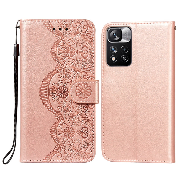For Xiaomi Redmi Note 11 Pro Flower Vine Embossing Pattern Horizontal Flip Leather Phone Case with Card Slot & Holder & Wallet & Lanyard