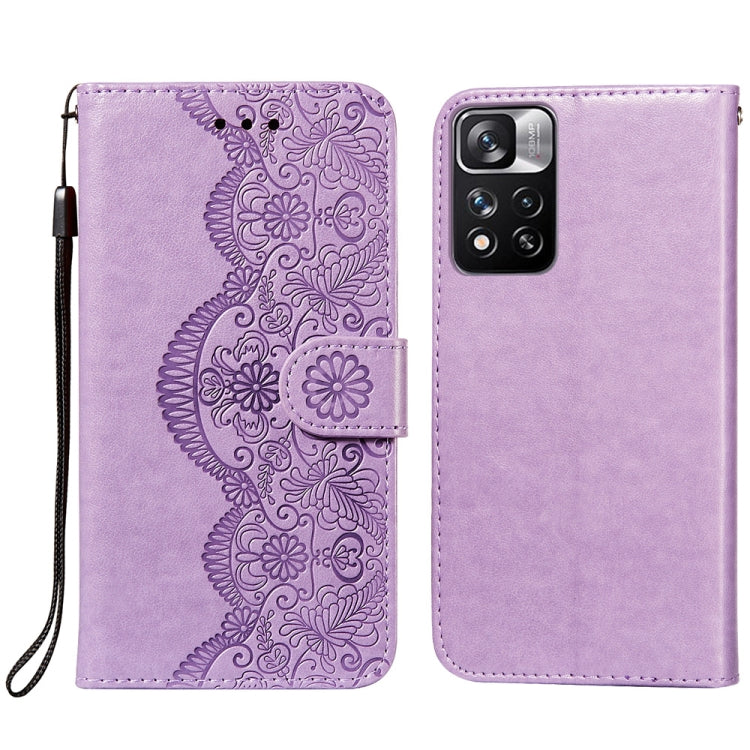 For Xiaomi Redmi Note 11 Pro Flower Vine Embossing Pattern Horizontal Flip Leather Phone Case with Card Slot & Holder & Wallet & Lanyard