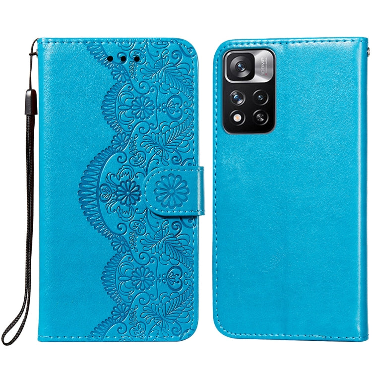For Xiaomi Redmi Note 11 Pro Flower Vine Embossing Pattern Horizontal Flip Leather Phone Case with Card Slot & Holder & Wallet & Lanyard