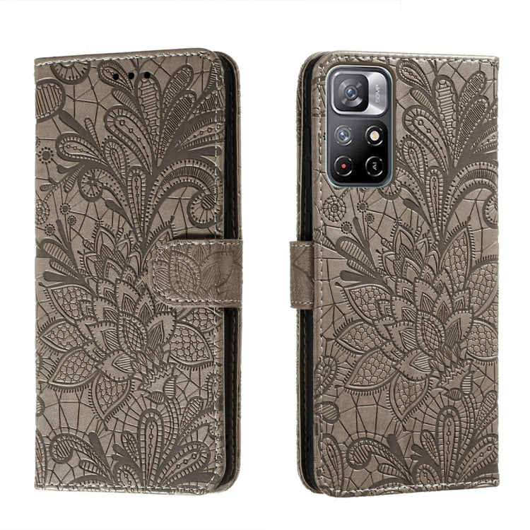 For Xiaomi Redmi Note 11 Lace Flower Leather Phone Case with Holder & Card Slots & Wallet & Photo Frame