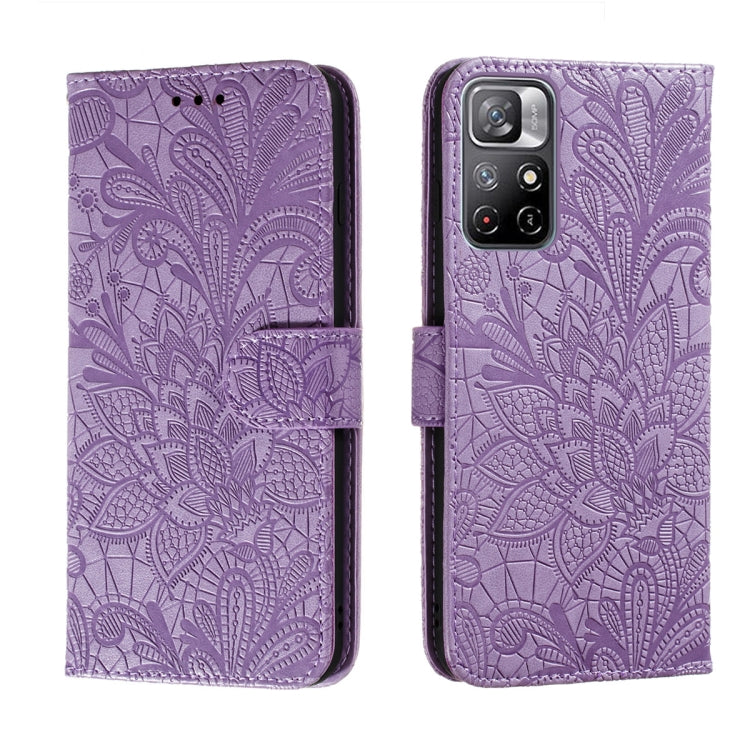 For Xiaomi Redmi Note 11 Lace Flower Leather Phone Case with Holder & Card Slots & Wallet & Photo Frame