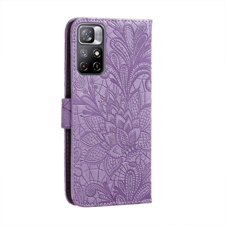 For Xiaomi Redmi Note 11 Lace Flower Leather Phone Case with Holder & Card Slots & Wallet & Photo Frame