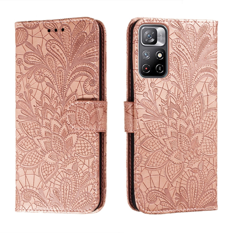 For Xiaomi Redmi Note 11 Lace Flower Leather Phone Case with Holder & Card Slots & Wallet & Photo Frame