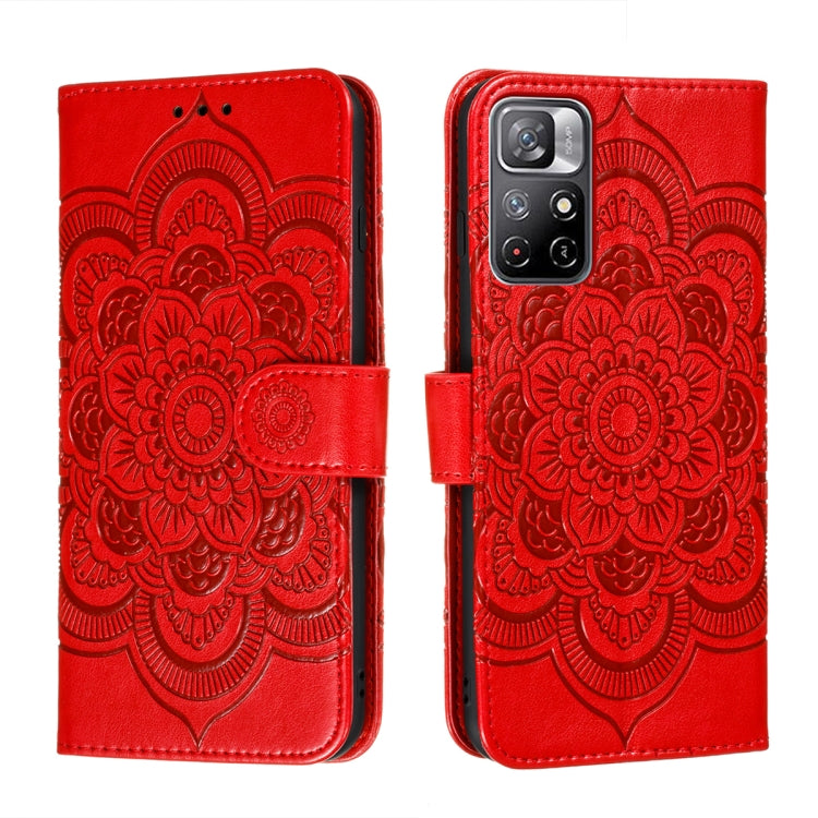 For Xiaomi Redmi Note 11 Sun Mandala Embossing Pattern Phone Leather Case with Holder & Card Slots & Wallet & Lanyard
