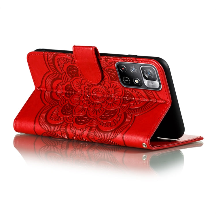 For Xiaomi Redmi Note 11 Sun Mandala Embossing Pattern Phone Leather Case with Holder & Card Slots & Wallet & Lanyard