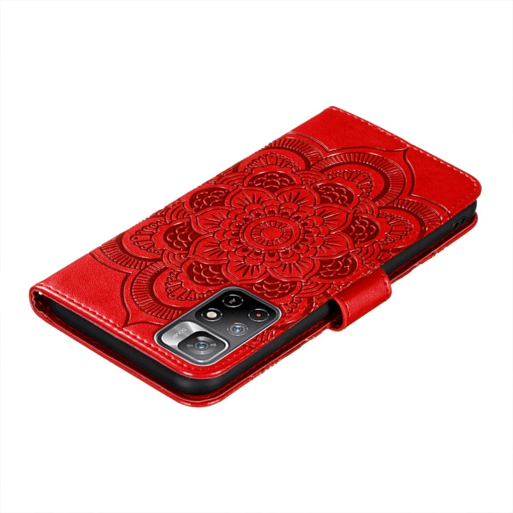 For Xiaomi Redmi Note 11 Sun Mandala Embossing Pattern Phone Leather Case with Holder & Card Slots & Wallet & Lanyard