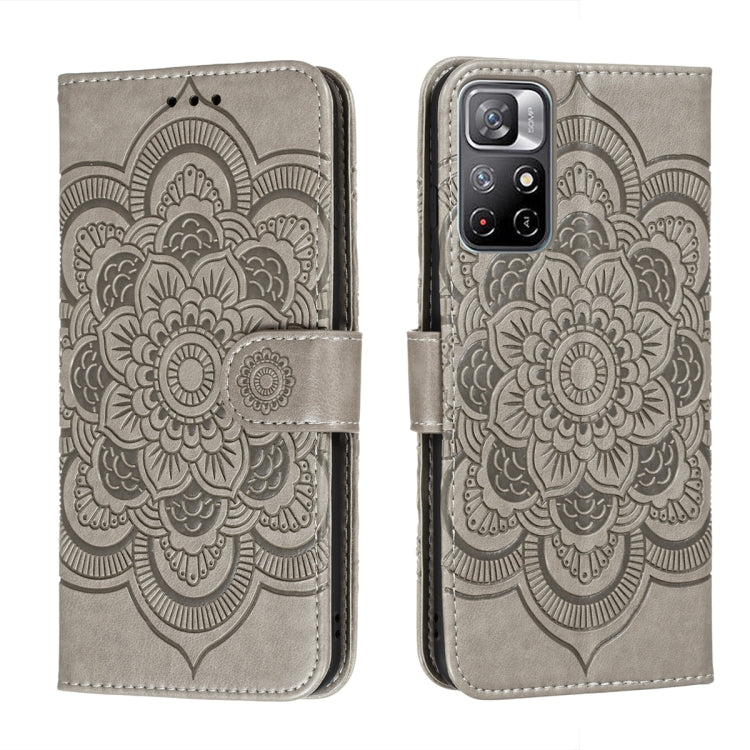 For Xiaomi Redmi Note 11 Sun Mandala Embossing Pattern Phone Leather Case with Holder & Card Slots & Wallet & Lanyard