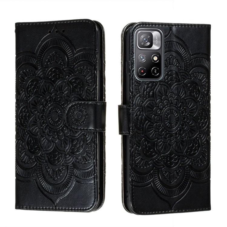 For Xiaomi Redmi Note 11 Sun Mandala Embossing Pattern Phone Leather Case with Holder & Card Slots & Wallet & Lanyard