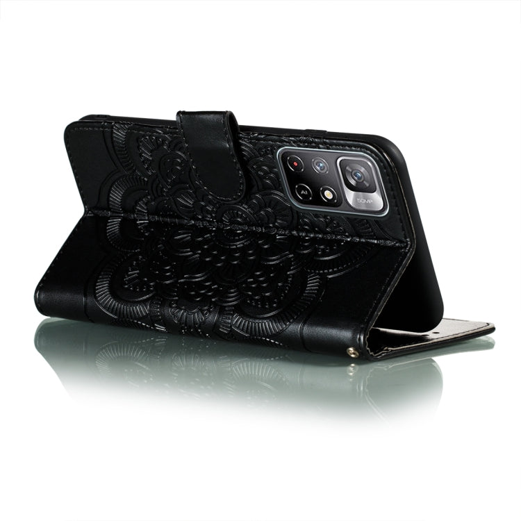 For Xiaomi Redmi Note 11 Sun Mandala Embossing Pattern Phone Leather Case with Holder & Card Slots & Wallet & Lanyard