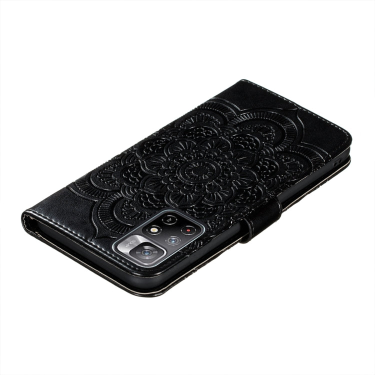 For Xiaomi Redmi Note 11 Sun Mandala Embossing Pattern Phone Leather Case with Holder & Card Slots & Wallet & Lanyard