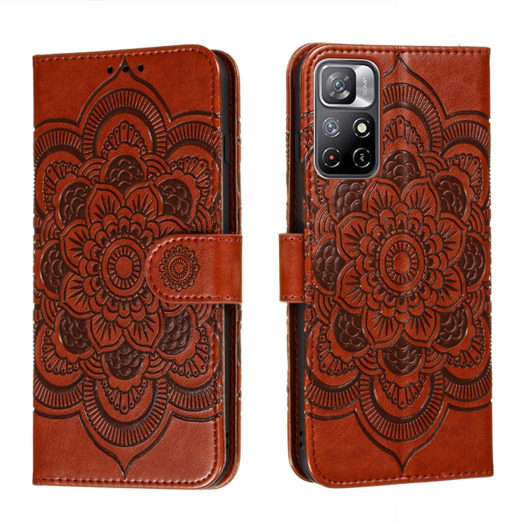 For Xiaomi Redmi Note 11 Sun Mandala Embossing Pattern Phone Leather Case with Holder & Card Slots & Wallet & Lanyard