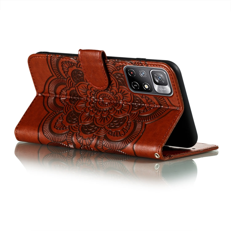 For Xiaomi Redmi Note 11 Sun Mandala Embossing Pattern Phone Leather Case with Holder & Card Slots & Wallet & Lanyard