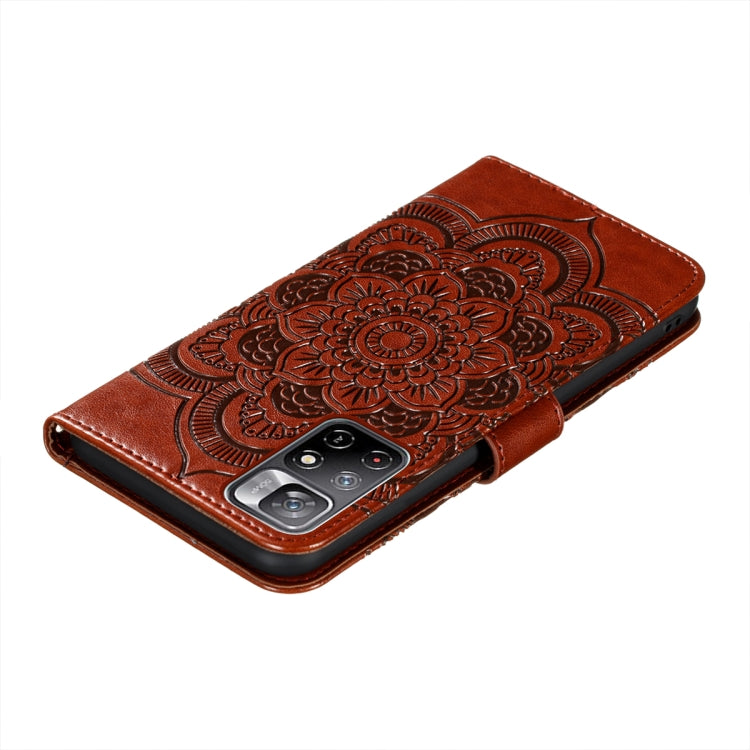 For Xiaomi Redmi Note 11 Sun Mandala Embossing Pattern Phone Leather Case with Holder & Card Slots & Wallet & Lanyard