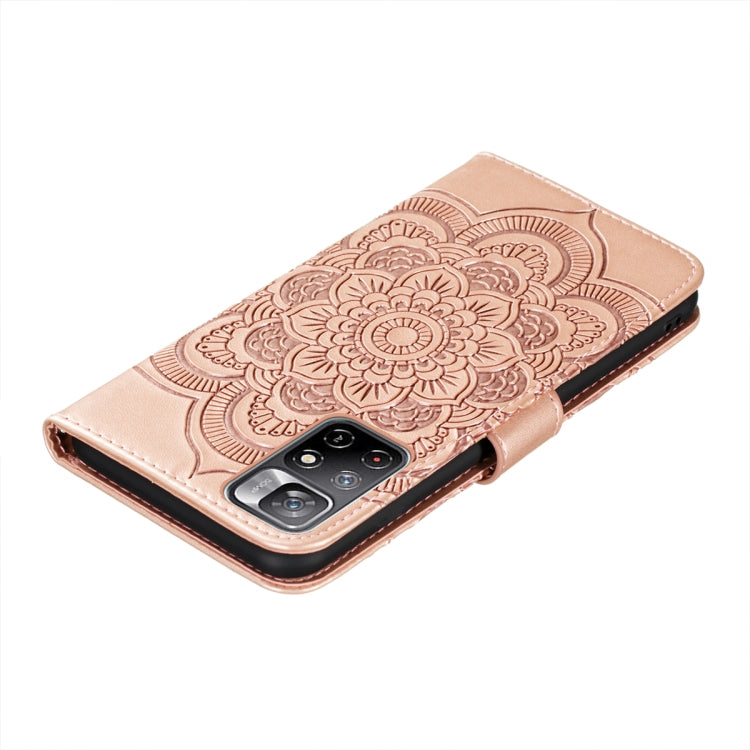 For Xiaomi Redmi Note 11 Sun Mandala Embossing Pattern Phone Leather Case with Holder & Card Slots & Wallet & Lanyard