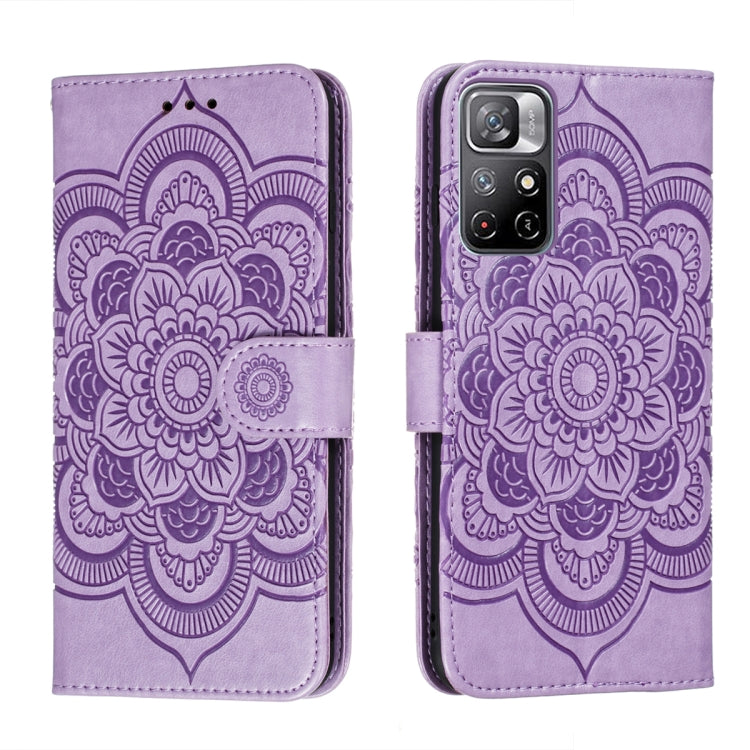 For Xiaomi Redmi Note 11 Sun Mandala Embossing Pattern Phone Leather Case with Holder & Card Slots & Wallet & Lanyard