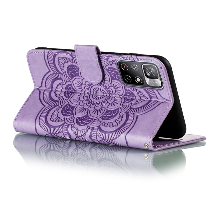 For Xiaomi Redmi Note 11 Sun Mandala Embossing Pattern Phone Leather Case with Holder & Card Slots & Wallet & Lanyard