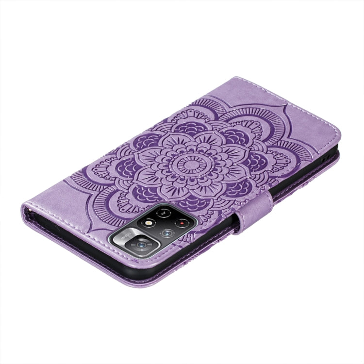 For Xiaomi Redmi Note 11 Sun Mandala Embossing Pattern Phone Leather Case with Holder & Card Slots & Wallet & Lanyard