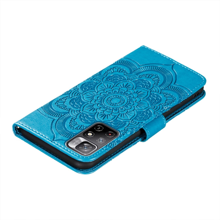 For Xiaomi Redmi Note 11 Sun Mandala Embossing Pattern Phone Leather Case with Holder & Card Slots & Wallet & Lanyard
