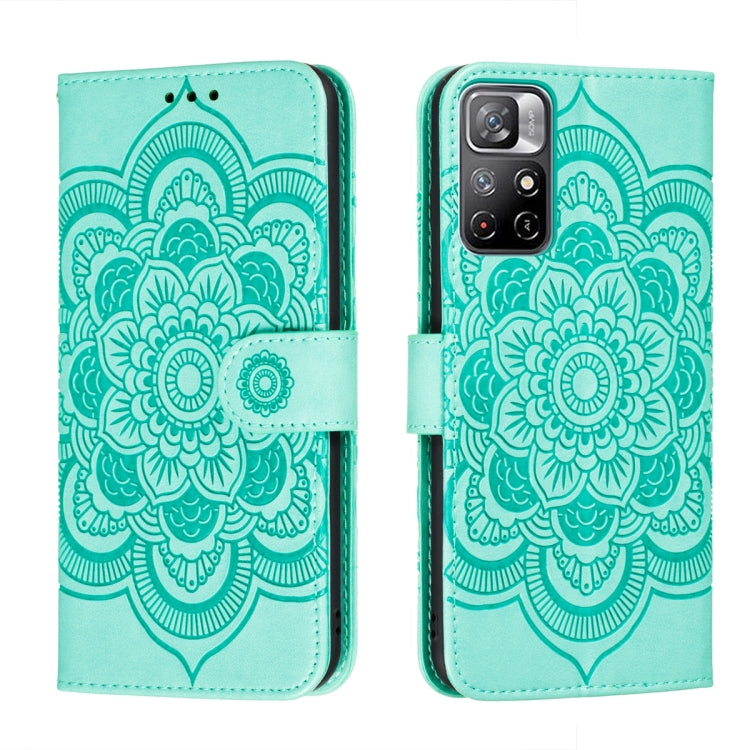 For Xiaomi Redmi Note 11 Sun Mandala Embossing Pattern Phone Leather Case with Holder & Card Slots & Wallet & Lanyard