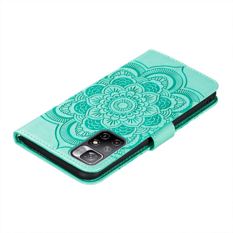 For Xiaomi Redmi Note 11 Sun Mandala Embossing Pattern Phone Leather Case with Holder & Card Slots & Wallet & Lanyard