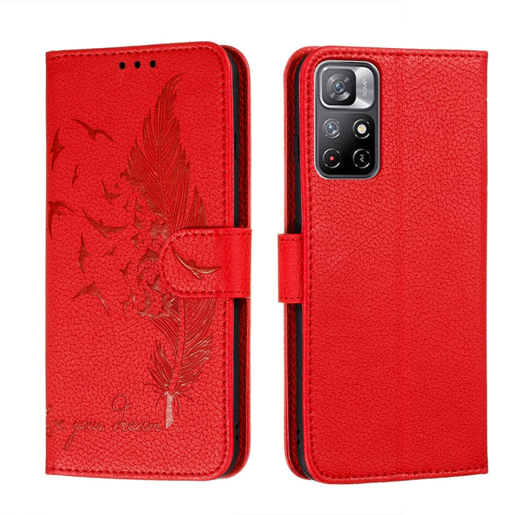 For Xiaomi Redmi Note 11 Feather Pattern Litchi Texture Leather Phone Case with Holder & Card Slots & Wallet