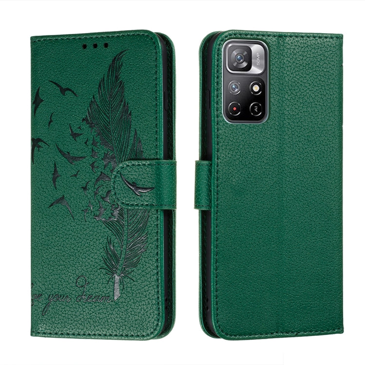 For Xiaomi Redmi Note 11 Feather Pattern Litchi Texture Leather Phone Case with Holder & Card Slots & Wallet