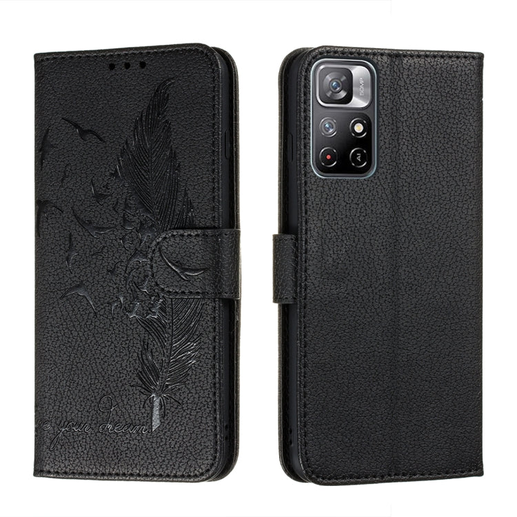 For Xiaomi Redmi Note 11 Feather Pattern Litchi Texture Leather Phone Case with Holder & Card Slots & Wallet