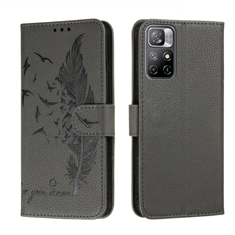 For Xiaomi Redmi Note 11 Feather Pattern Litchi Texture Leather Phone Case with Holder & Card Slots & Wallet
