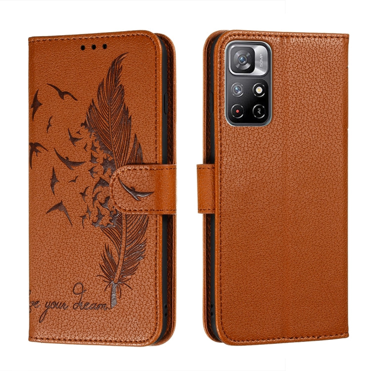 For Xiaomi Redmi Note 11 Feather Pattern Litchi Texture Leather Phone Case with Holder & Card Slots & Wallet