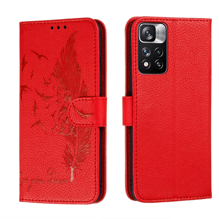 For Xiaomi Redmi Note 11 Pro Feather Pattern Litchi Texture Leather Phone Case with Holder & Card Slots & Wallet