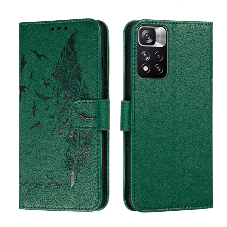 For Xiaomi Redmi Note 11 Pro Feather Pattern Litchi Texture Leather Phone Case with Holder & Card Slots & Wallet