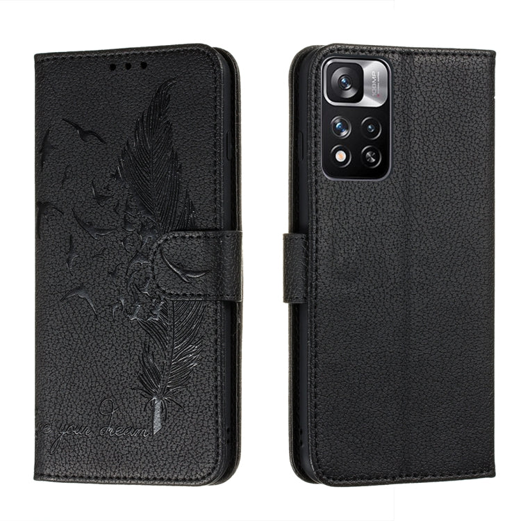 For Xiaomi Redmi Note 11 Pro Feather Pattern Litchi Texture Leather Phone Case with Holder & Card Slots & Wallet