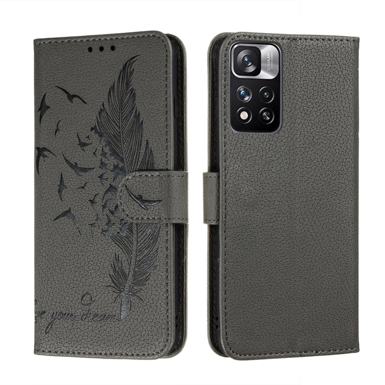 For Xiaomi Redmi Note 11 Pro Feather Pattern Litchi Texture Leather Phone Case with Holder & Card Slots & Wallet
