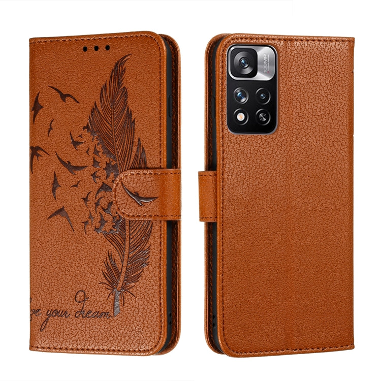 For Xiaomi Redmi Note 11 Pro Feather Pattern Litchi Texture Leather Phone Case with Holder & Card Slots & Wallet