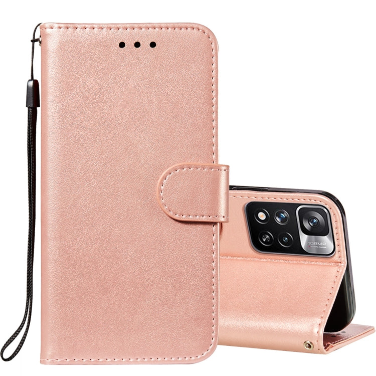 For Xiaomi Redmi Note 11 Pro Solid Color Leather Phone Case with Holder & Card Slots & Wallet & Lanyard