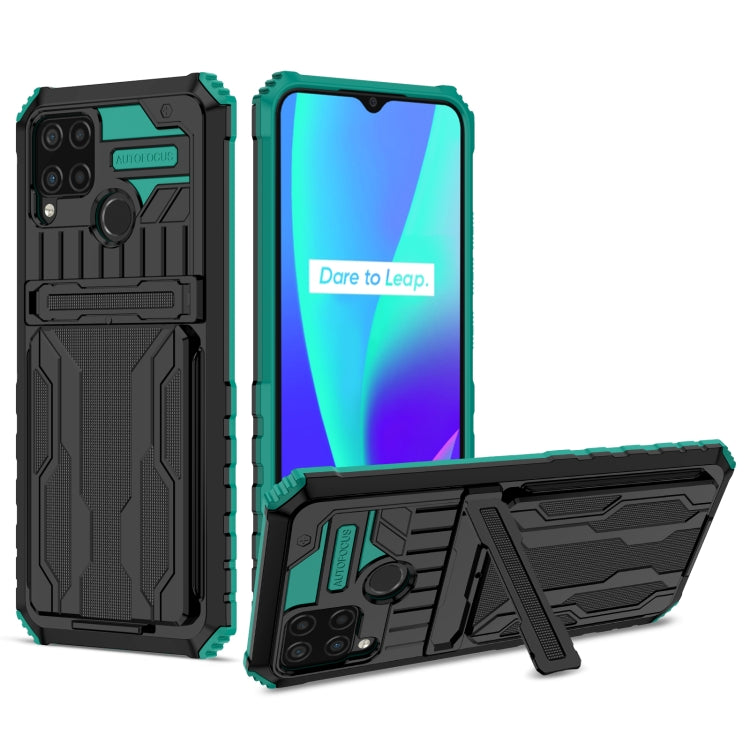 For OPPO Realme C15 Kickstand Armor Card Wallet Phone Case