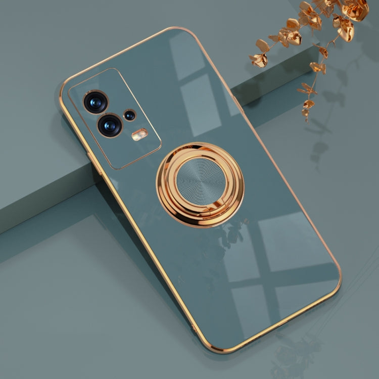 For vivo iQOO8 6D Electroplating Full Coverage Silicone Protective Case with Magnetic Ring Holder