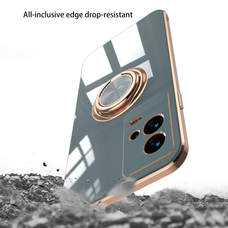 For vivo iQOO8 6D Electroplating Full Coverage Silicone Protective Case with Magnetic Ring Holder