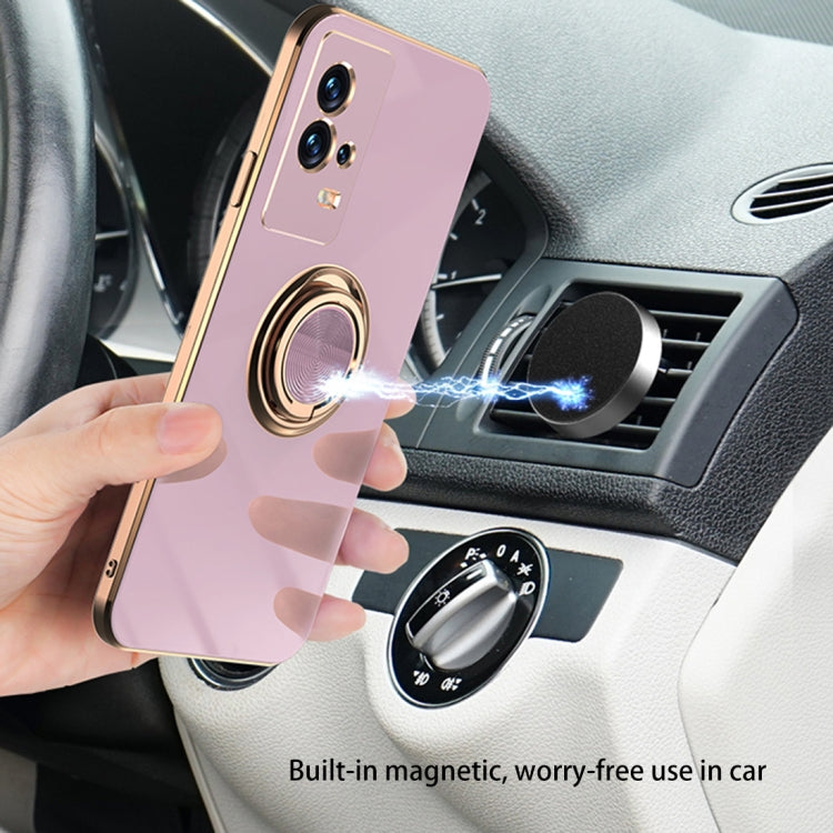 For vivo iQOO8 6D Electroplating Full Coverage Silicone Protective Case with Magnetic Ring Holder