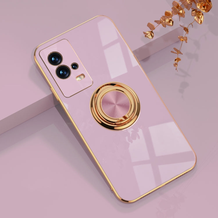 For vivo iQOO8 Pro 6D Electroplating Full Coverage Silicone Protective Case with Magnetic Ring Holder